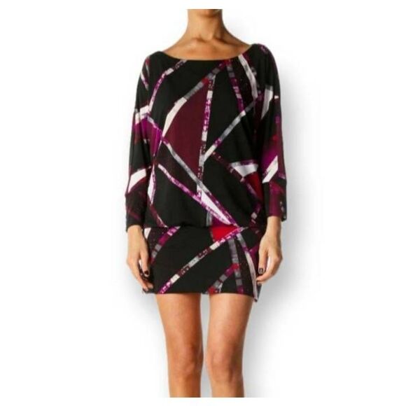 WHITE HOUSE BLACK MARKET SHIFT PURPLE & BLACK DRESS SZ.S EUC. - Picture 1 of 6